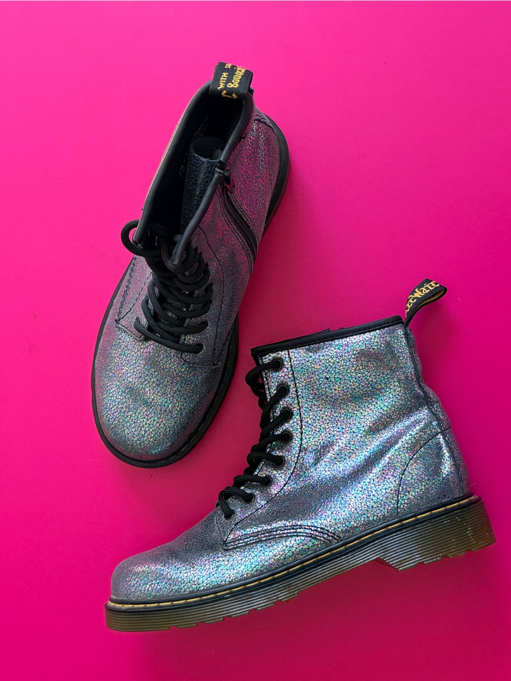Doc Martens Delaney Boots Metallic Iridescent Black Rainbow Sparkle Size 5 EU 36 - Picture 8 of 14